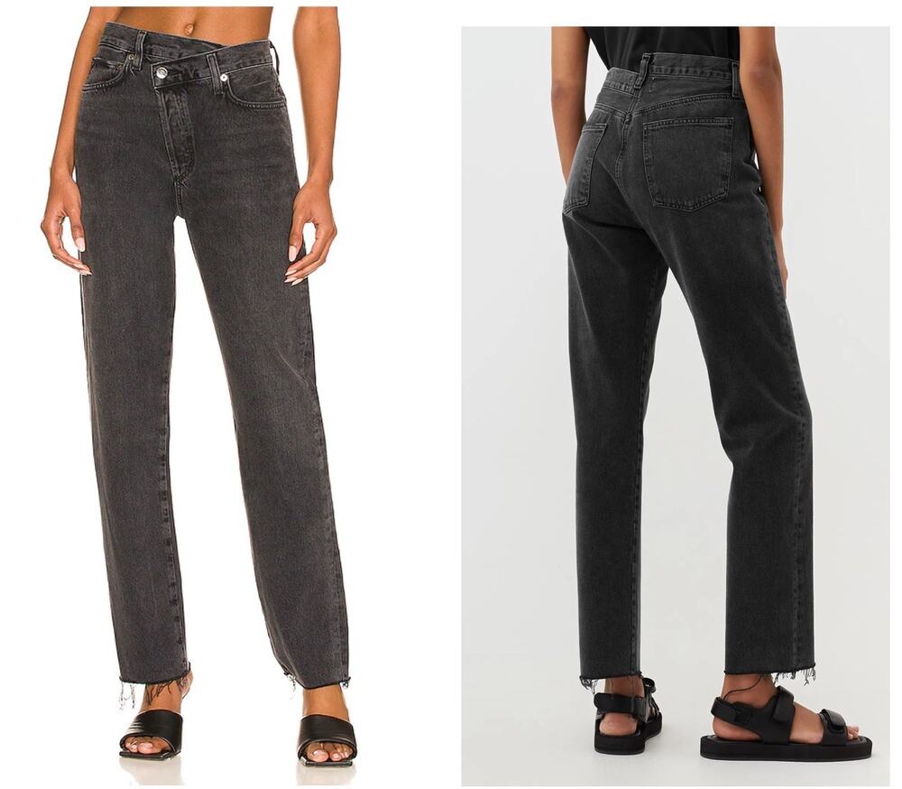 AGOLDE Criss Cross Shambles Washed Black High Rise Loose Straight Jeans Size 23